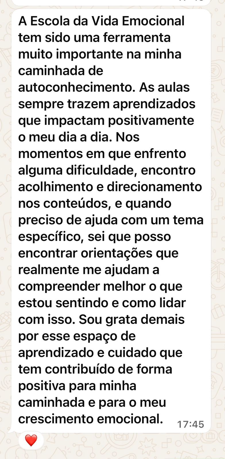 Depoimento de aluna da Escola da Vida Emocional